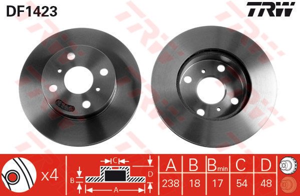 ÖN FREN DİSKİ HAVA KANALLI TOYOTA COROLLA 1.3L 2E EE90. EE100 88-98 1.6L 4A-F AE92 88-91 238 ÇAP X 4 BİJON - Takım disk fiyatıdır
