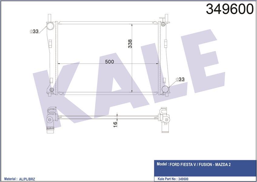 MOTOR SU RADYATORU FIESTA 5 FUSION 01 08 1.25 1.4 16V 1.6 16V MAZDA 2 1.4 16V 1.6 16V 02 OLCU 500 358 16