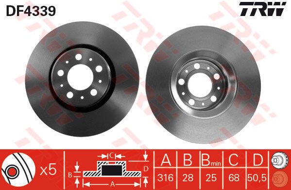 x ÖN FREN DİSKİ VOLVO S60 04-10 XC90 2.5T 02 D5 02 T6 02 D5 09 S80 3.2 T6 07 316mm 16
