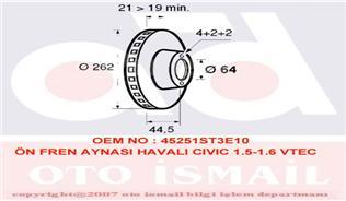 ÖN FREN DİSKİ HAVA KANALLI HONDA CIVIC 1.4L 1.6L B16A2 D14A D16Y4 MA MB EJ EK EL kasa 96-00 / 1. 6L D16V1 D16W7 VTEC VTI EP ES EU kasa 01-05 / CITY 1.4L L13Z1 GM1 Kasa 08-> / JAZZ 1.4L L13Z GE