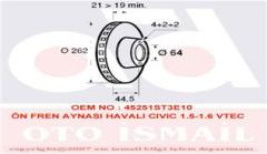 ÖN FREN DİSKİ HAVA KANALLI HONDA CIVIC 1.4L 1.6L B16A2 D14A D16Y4 MA MB EJ EK EL kasa 96-00 / 1. 6L D16V1 D16W7 VTEC VTI EP ES EU kasa 01-05 / CITY 1.4L L13Z1 GM1 Kasa 08-> / JAZZ 1.4L L13Z GE