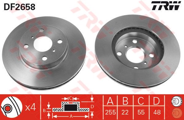 ÖN FREN AYNASI COROLLA 1.4 ie 16V 00-01 1.3 ie 16V 92-97 1.8 ie 16V 92-97 255x22x4DLxHAVALI
