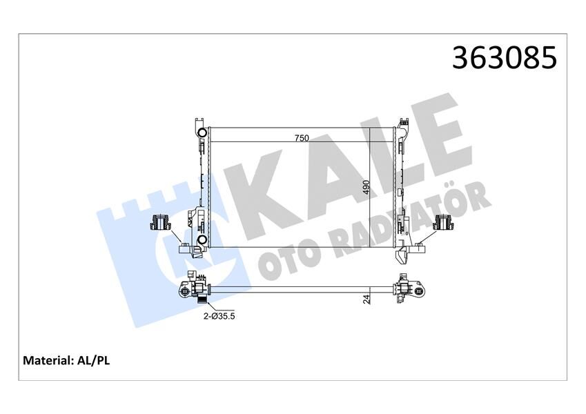 BRAZING VERSİYONU KL356320 RENAULT TRAFIC 3 JG 1.6/2.0DCI 14 115PS - OPEL VIVARO B 1.6CDTI 14 - FIAT TALENTO 1.6D 16 AC MT MEKANİK 750X490X24 SU RADYATÖRÜ