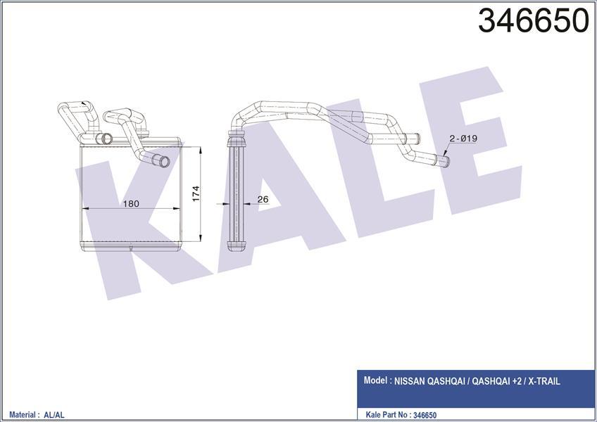 KALORİFER RADYATÖRÜ NISSAN QASHQAI 1.6L HR16DE J10 06-13/ 2.0L MR20DE J10 JJ10 07-12/ 1.5L Dci K9K d izel J10DE 06-13 / X-TRAIL 2.0L M9R T31 dizel 07- / 2.0L MR20DE T31 07- - ALEMİNYUM