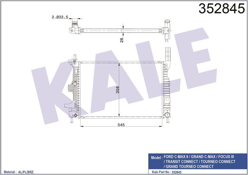 MOTOR SU RADYATORU FOCUS 3 1.5TDCI 1.6TDCI 95PS 115PS 12 YENI CONNECT 14 1.5TDCI 1.6 TDCI OLCU 545 358 26