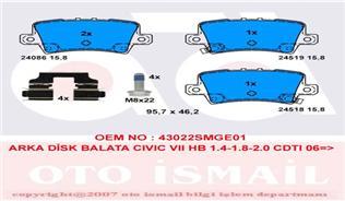 ARKA BALATA CIVIC VII 1.4 1.8 2.2CDTI FN FK FD 06 CIVIC 1.4 İVTEC 2012 1.8 İVTEC 2012