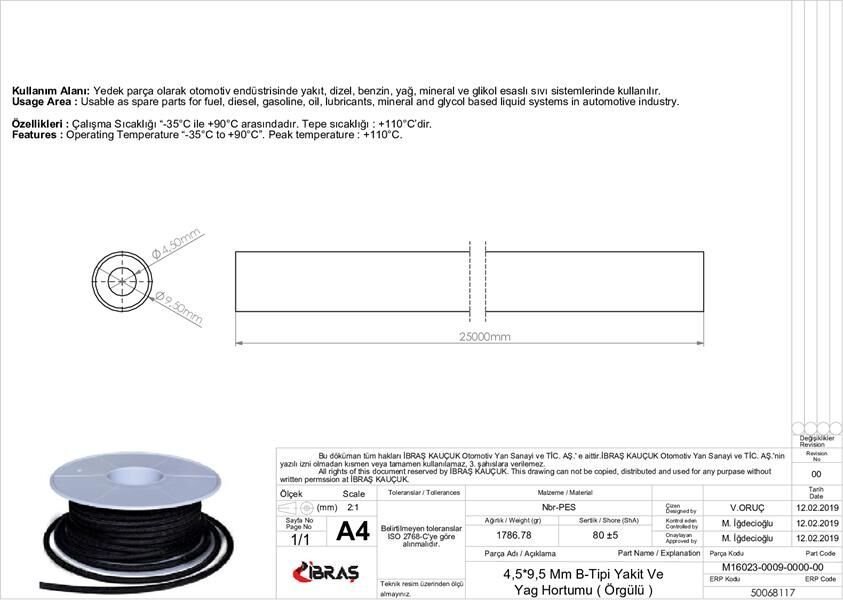 4.5mm x 9.5mm YAKIT HORTUMU Üniversal B / TİPİ