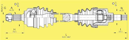 KOMPLE AKS SOL PEUGEOT 307 1.4i MAN. 00-07 631mm