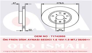 ÖN FREN AYNASI FIAT SEDICI 06 14 SUZUKI SX4 07 10 280x22x47 5 DELİK
