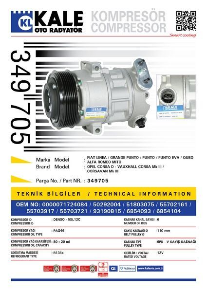KLİMA KOMPRESÖRÜ CORSA D 1.3 CDTI-1.7 CDTI 06 AGILA 1.3 CDTI 08 MERIVA 1.3 CDTI 03-09 5SL12C