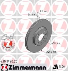 ÖN FREN AYNASI CORSA C - COMBO C 01 11 MERIVA A 03 10 TIGRA 04 09 260x24x4DL HAVALI