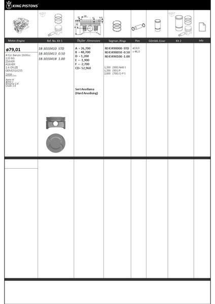 PİSTON SEGMAN STANDART ASTRA H-J INSIGNIA A-MOKKA-ZAFIRA B-TRAX-CRUZE-AVEO 1.6 16V A/B/Z16XER-LDE 79mm RİKEN SEG.