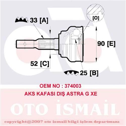 AKS KAFASI DIŞ VECTRA B 1.8-2.0 16V 95-02 ASTRA G 1.8-2.0 16V-1.7-2.0-2.2 DTI 98-05 33x25x90