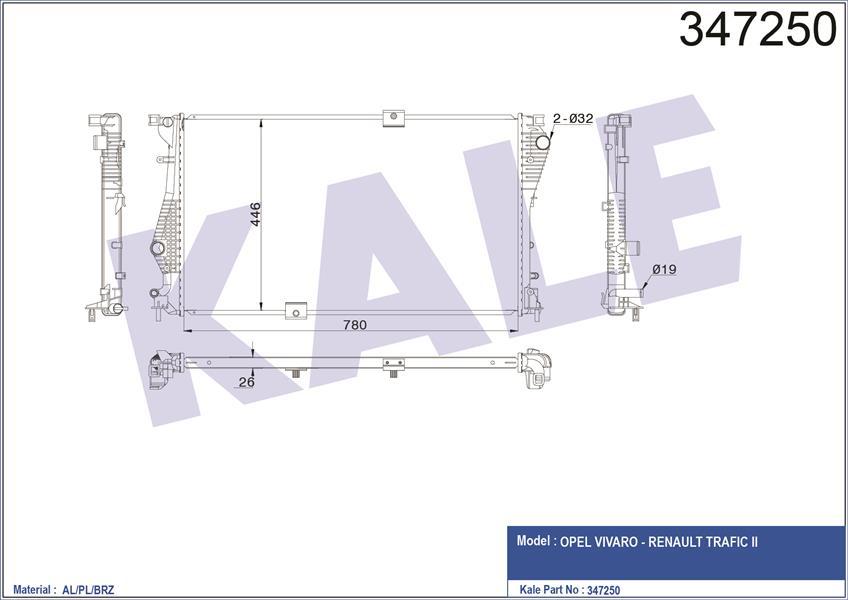 RADYATÖR TRAFIC 2-VIVARO 2.0 DCİ-CDTİ 06 M9R 780x462.25x27 MEK AC /-