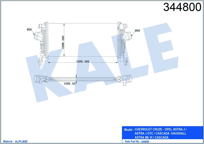TURBO RADYATÖRÜ INTERCOOLER ASTRA J-CRUZE J305 AL/PL/BRZ 565x280x30