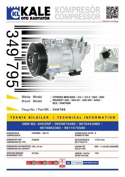 KLİMA KOMPRESÖRÜ P308-P5008-P3008-RCZ-PARTNER-BERLINGO-C4-DS4-DS5