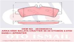 FREN BALATASI ARKA MERCEDES SPRINTER B906 06 . VW CRAFTER 30-35-50 CIFT TEKER