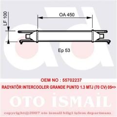 x TURBO RADYATÖRÜ INTERCOOLER GRANDE PUNTO 05 LINEA 07 1.3 MTJ 70 CV 450x100x52