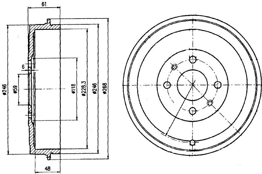 ARKA FREN KAMPANASI FIAT ALBEA 00> DOBLO 01> FIORINO 09> LINEA 09> MAREA 00> TEMPRA 92>96 TIPO 90>95 UNO 98>06 PEUGEOT BIPPER 08> CITROEN NEMO 08> 228.2 mm 4 Delik