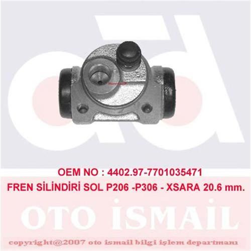 ARKA FREN SİLİNDİRİ SOL P206 1.4 98>12 P301 12> P306 94-01 C-ELYSEE 12> XSARA 97>05 20.64mm ZX 91>97 ABS SİZ