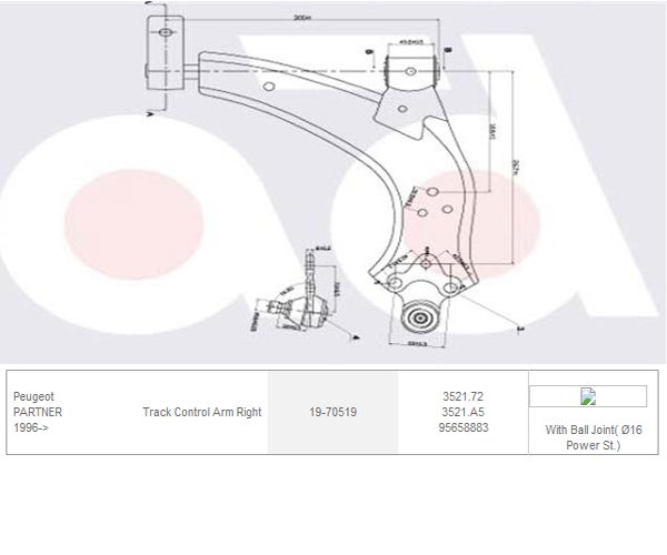 ALT SALINCAK KOMPLE SAĞ HİD.DRK. PARTNER 06.96 BERLINGO 07.97 XSARA 04.97 16mm