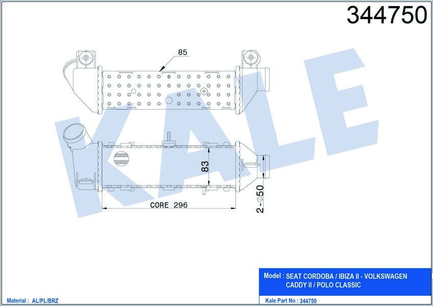 TURBO RADYATÖRÜ INTERCOOLER CADDY 2-POLO-CORDOBA-IBIZA 2-1.9 TDI 295x95x85 AL/PL/BRZ