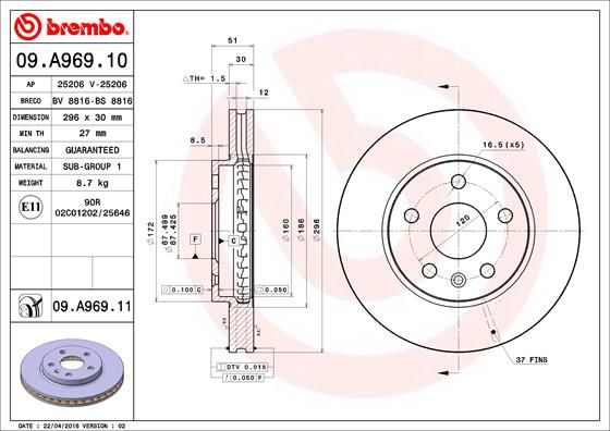 ÖN FREN AYNASI INSIGNIA A 08> SAAB 9-5 YS3G 10> 16 JANT 296x30x5DLxHAVALI 13501307-569063