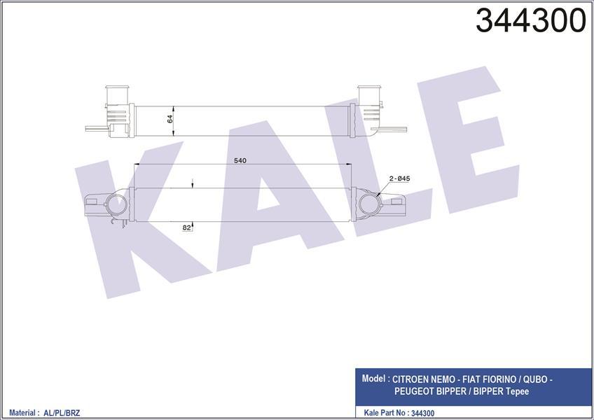 TURBO RADYATÖRÜ INTERCOLLER NEMO-BIPPER-FIORINO 1.3JTD-BIPPER-NEMO 1.4HDI 540x82x64 AL-PL-BRZ