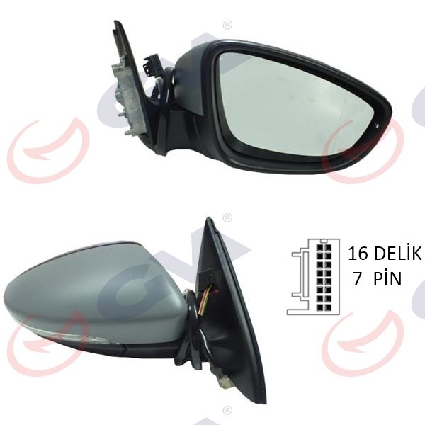 DIŞ DİKİZ AYNASI SAĞ JETTA 11> ELEKTRİKLİ ISITMALI SİNYALLİ ASTARLI KONVEKS 7 FİŞ VM-6381EHPR