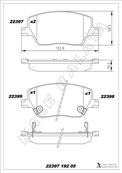 ON BALATA FIAT EGEA 16 1.0 1.3 MTJ 1.4 1.6 1.6D K:19 mm G:133 mm Y:58.5 mm KÜÇÜK TİP