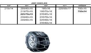 PATİNAJ ZİNCİRİ 4x4 JEEP - MİNİBÜS VE HAFİF TİC.ARAÇ ZİNCİR EBATLARI İÇİN RESİME BAKINIZ