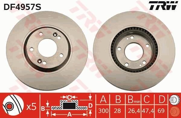ÖN FREN DİSKİ HAVA KANALLI HYUNDAI İ30 1.4L 1.6L CRDi DİZEL 16 jant için 12-> / KIA CEED 1.6L GD 1 16 jant için 12-> 300 çap x 5 bijon - Adet disk fiyatıdır