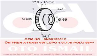 ÖN FREN AYNASI POLO 95-01 LUPO 98-05 AROSA 1.0ie.3ie-1.4ie-1.6ie-1.7SDI-1.9SDI 239x18x4DLxHAVALI