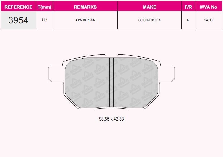 ARKA BALATA AURIS-COROLLA 1.4-1.6 VVTI 07-10 1.4D-4D-1.6 13 YARIS 1.0 VVTİ 06 1.8 VVTİ 07