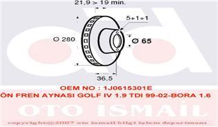 ÖN FREN AYNASI GOLF 4 97-06 BORA 98-05 OCTAVIA 99 TOLEDO 2-LEON 99-06 A3 99 280x22x5DLxHAV