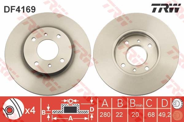 ÖN FREN AYNASI NISSAN ALMERA 00 02 PRIMERA 96 02 2.0ie 16V 280x7.7x 4 DELİK HAVALI