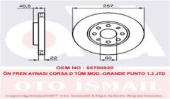 ÖN FREN AYNASI CORSA D 07 CORSA E 14 ADAM 13 PUNTO EVO-GRANDE PUNTO 05 257x22x4DL HAVALI 14İNÇ 55700921