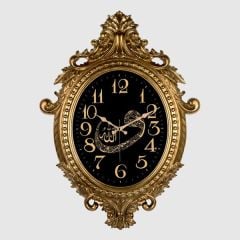 731-VAV DUVAR SAATİ ALTIN SARISI ÇERÇEVE ALLAH /VAV YAZILI ÇAP:73cm x 54cm VİNTAGE TAÇLI EKSİTME DEKORATİF AMERİKAN BRİSTOL KADRAN AKAR SANİYELİ MEKANİZMA AKRİLİK BOYA MİNERAL CAM