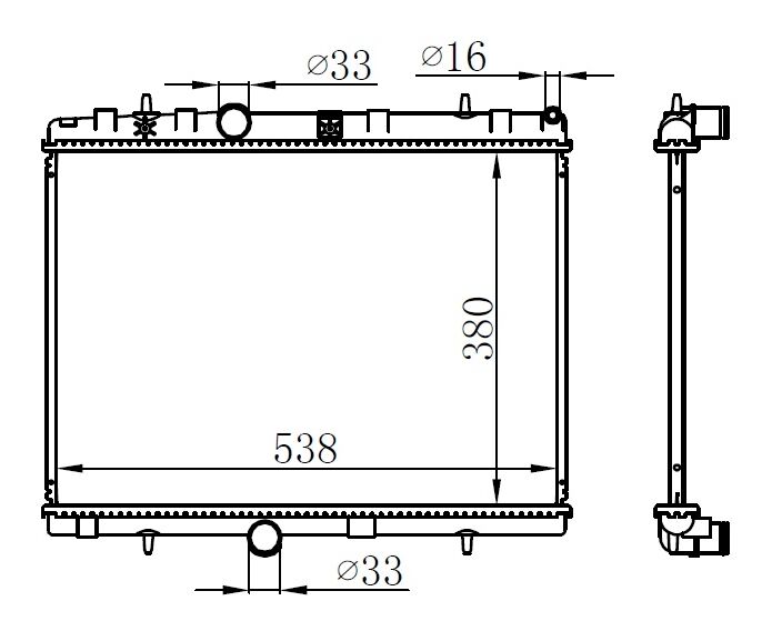 RADYATÖR C-ELYSEE-C3-C4-C5 1-P207-P208-P301-P307-P308-P407-P3008-P5008-RCZ 09> MT 380X538X16 BRAZI NG