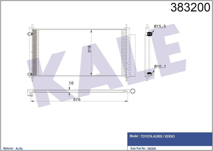 KLİMA KONDENSERİ AURIS 2.0D-2.2D 07-12 -VERSO 1.6D4D-2.0D4D-2.2D4D-2.2D-CAT 09 AL/AL 695x333x16 MEKANİK