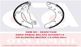 ARKA PABUÇ BALATA ACCENT 1.3 1.6 1.5CRDİ 00.05 ELANTRA 1.6 1.8 01-06 MATRIX 1.5CRDI 04 203x39