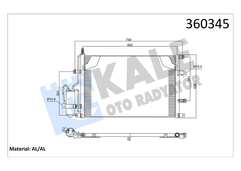 KLİMA RADYATÖRÜ VOLVO S60 1 384 2.0T 00-10 S80 1 184 2.0T 98-06 V70 2 285 2.4 01-07 xC70 1 CROSS COUNTRY 295 2.5T xC AWD 02-07 KURUTUCU İLE BRAZING AL-AL 655x436x22