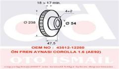 ÖN FREN DİSKİ HAVA KANALLI TOYOTA COROLLA 1.3L 2E EE90. EE100 88-98 1.6L 4A-F AE92 88-91 238 ÇAP X 4 BİJON - Takım disk fiyatıdır