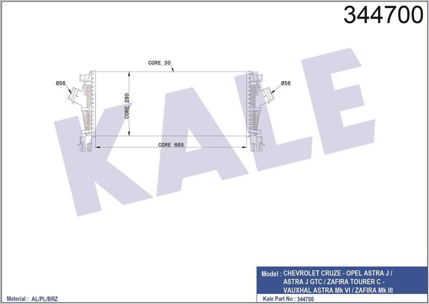 TURBO RADYATÖRÜ INTERCOOLER ASTRA J-CRUZE J308 -ZAFIRA TOURER C AL/PL/BRZ 665x280x30
