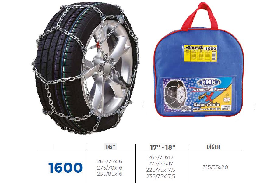 PATİNAJ ZİNCİRİ 4x4 JEEP - MİNİBÜS VE HAFİF TİC.ARAÇ ZİNCİR EBATLARI İÇİN RESİME BAKINIZ