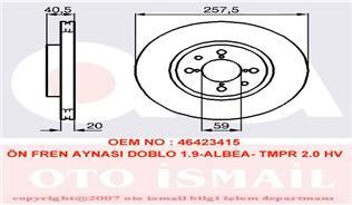 ON FREN DISKI FIAT DOBLO 01> ALBEA YM PUNTO 01> BRAVA-BRAVO 06> 1.3MTJ 257.4x20x 4 DELİK HAVALI