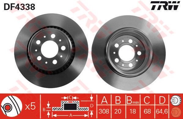 ARKA FREN AYNASI VOLVO XC90 2.5T-3.2AWD-D3-D5-T6 2002 2012 17 JANT 308x20x5DLxHAVALI