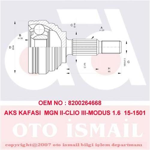 x AKS KAFASI DIŞ CLIO 3 1.6 16V 05 MODUS 1.6-1.5 DCİ- MEGANE 2 1.4-1.6 16V-1.5DCİ-LOGAN 1.6 16V-