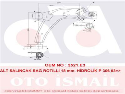 ALT SALINCAK SAĞ ROTİLLİ 18 mm. HİDROLİK P 306 93 >